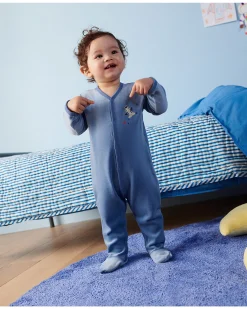 Tutina Intera Maniche Lunghe in Ciniglia - Azzurro - 100% Cotone
