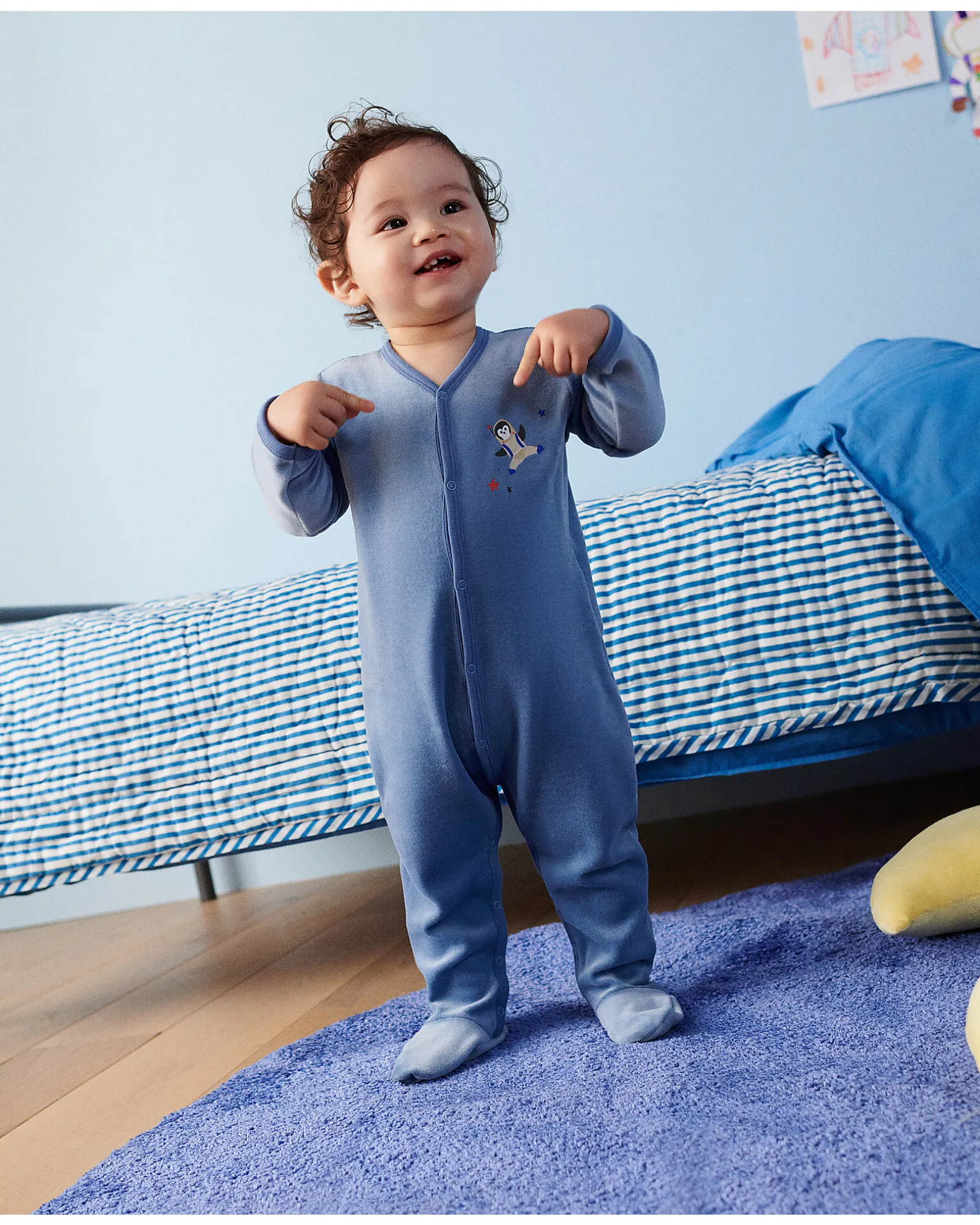 Tutina Intera Maniche Lunghe in Ciniglia - Azzurro - 100% Cotone