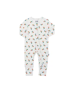 Tutina Maniche Lunghe - Crema - Stampa Bruco Multicolore - con Zip Frontale - Cotone Bio