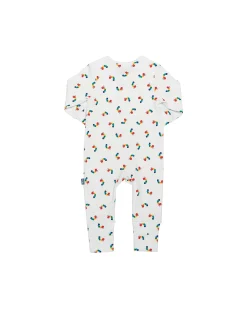 Tutina Maniche Lunghe - Crema - Stampa Bruco Multicolore - con Zip Frontale - Cotone Bio