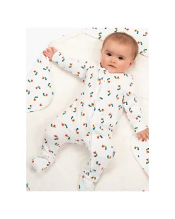 Tutina Maniche Lunghe - Crema - Stampa Bruco Multicolore - con Zip Frontale - Cotone Bio