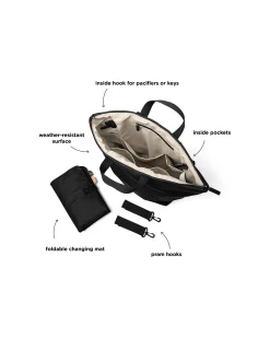 Zaino Cambio con Fasciatoio Ripiegabile e Ganci Passeggino - Nero - Fatto con Bottiglie di Plastica Riciclata